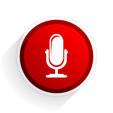 microphone flat icon with shadow on white background, red modern design web element