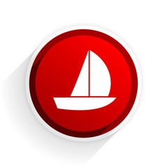 yacht flat icon with shadow on white background, red modern design web element