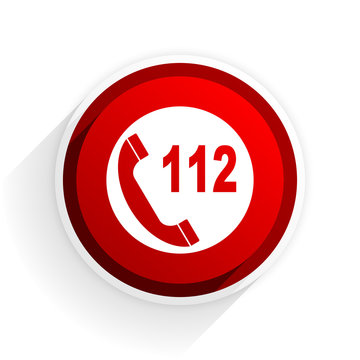 emergency call flat icon with shadow on white background, red modern design web element