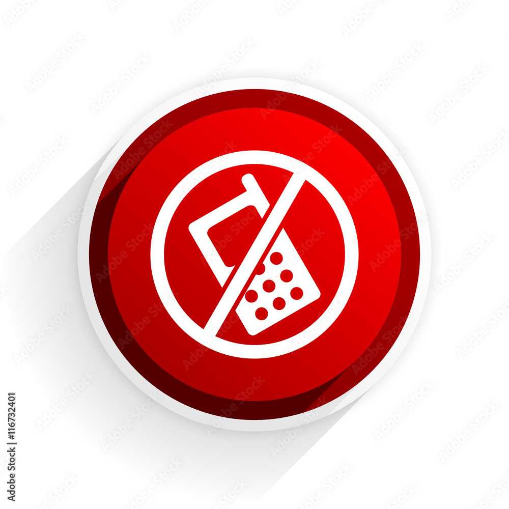 Poster no phone flat icon with shadow on white background, red modern design web element