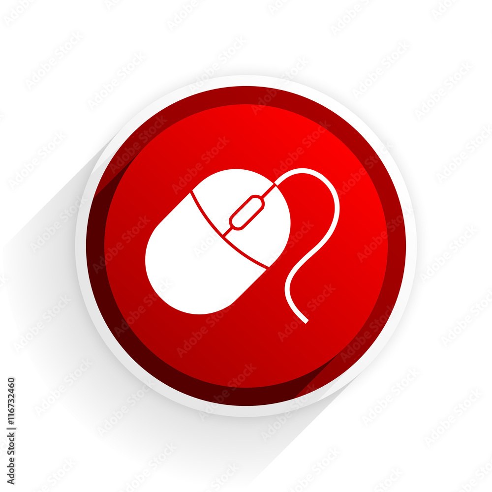Poster mouse flat icon with shadow on white background, red modern design web element