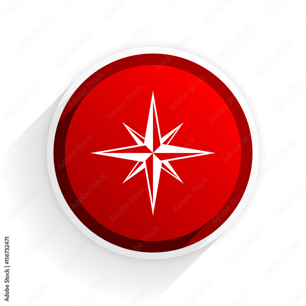 Poster compass flat icon with shadow on white background, red modern design web element