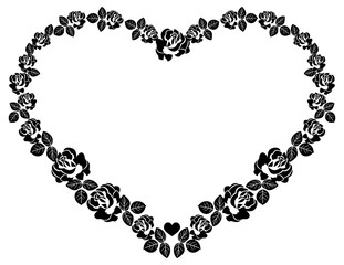 Heart-shaped silhouette frames with roses. Vector clip art