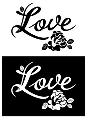Roses silhouettes and single word 