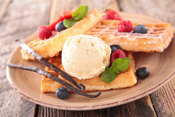 waffle with berry and ice cream