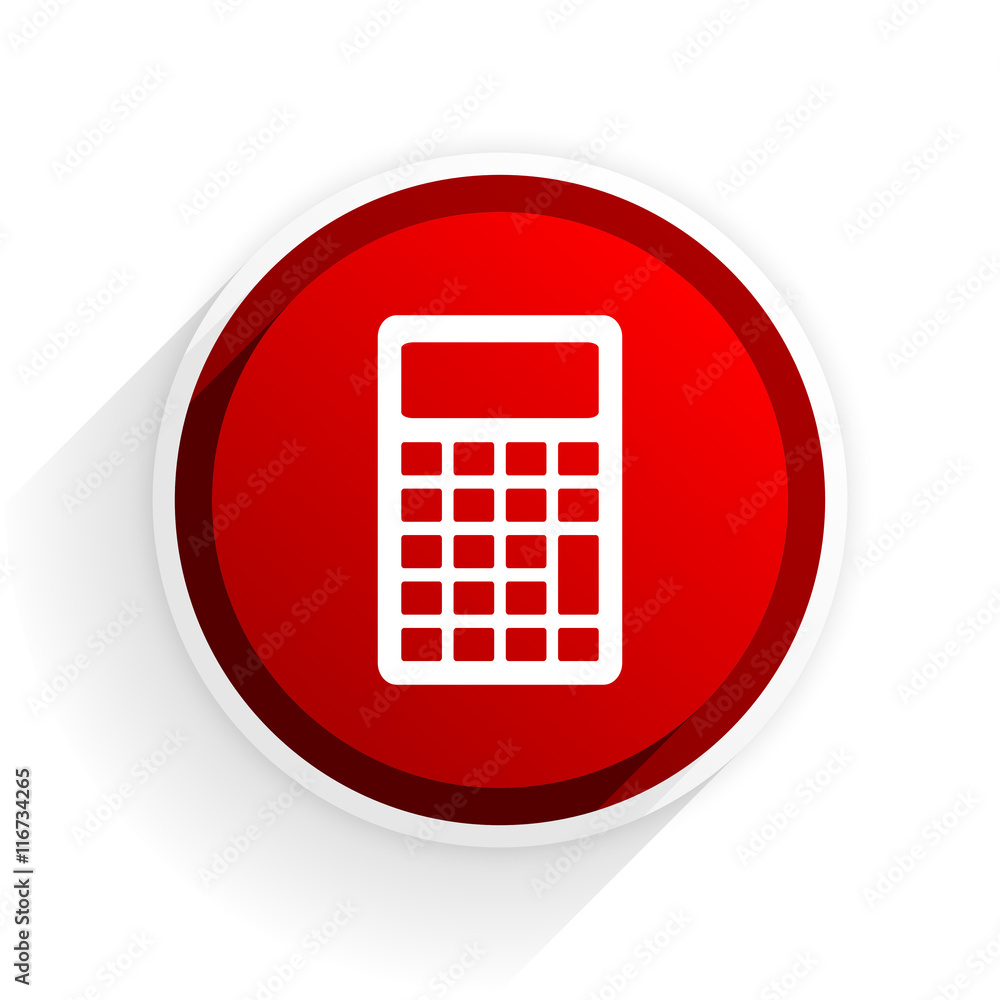 Poster calculator flat icon with shadow on white background, red modern design web element