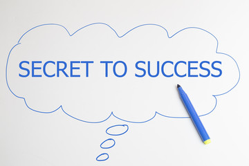 writing SECRET TO SUCCESS with blue marker in bubble on white background