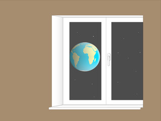 planet Earth outside the window