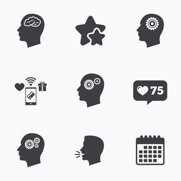 Head with brain icon. Male human symbols.