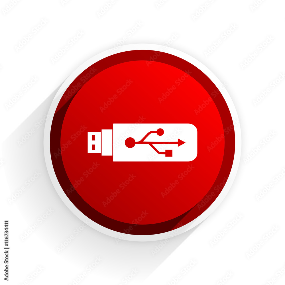 Poster usb flat icon with shadow on white background, red modern design web element