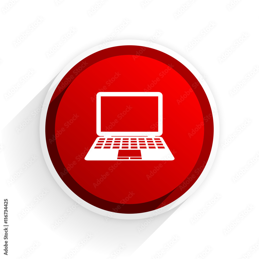 Poster computer flat icon with shadow on white background, red modern design web element