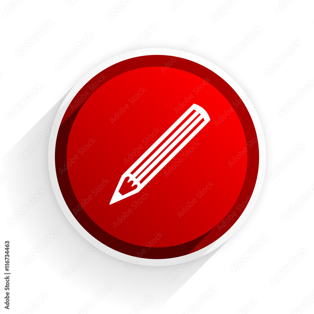 Poster pencil flat icon with shadow on white background, red modern design web element