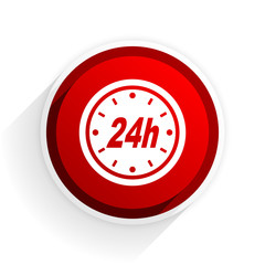 24h flat icon with shadow on white background, red modern design web element