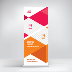 Roll-up banner design, stand for exhibition, polygon background