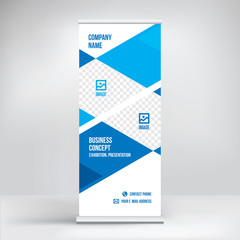 Roll-up banner design, stand for exhibition, polygon background