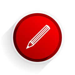 pencil flat icon with shadow on white background, red modern design web element