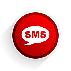 sms flat icon with shadow on white background, red modern design web element
