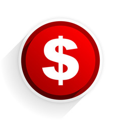 dollar flat icon with shadow on white background, red modern design web element