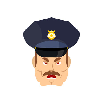 Angry policeman. wrathful Cop. Aggressive officer police