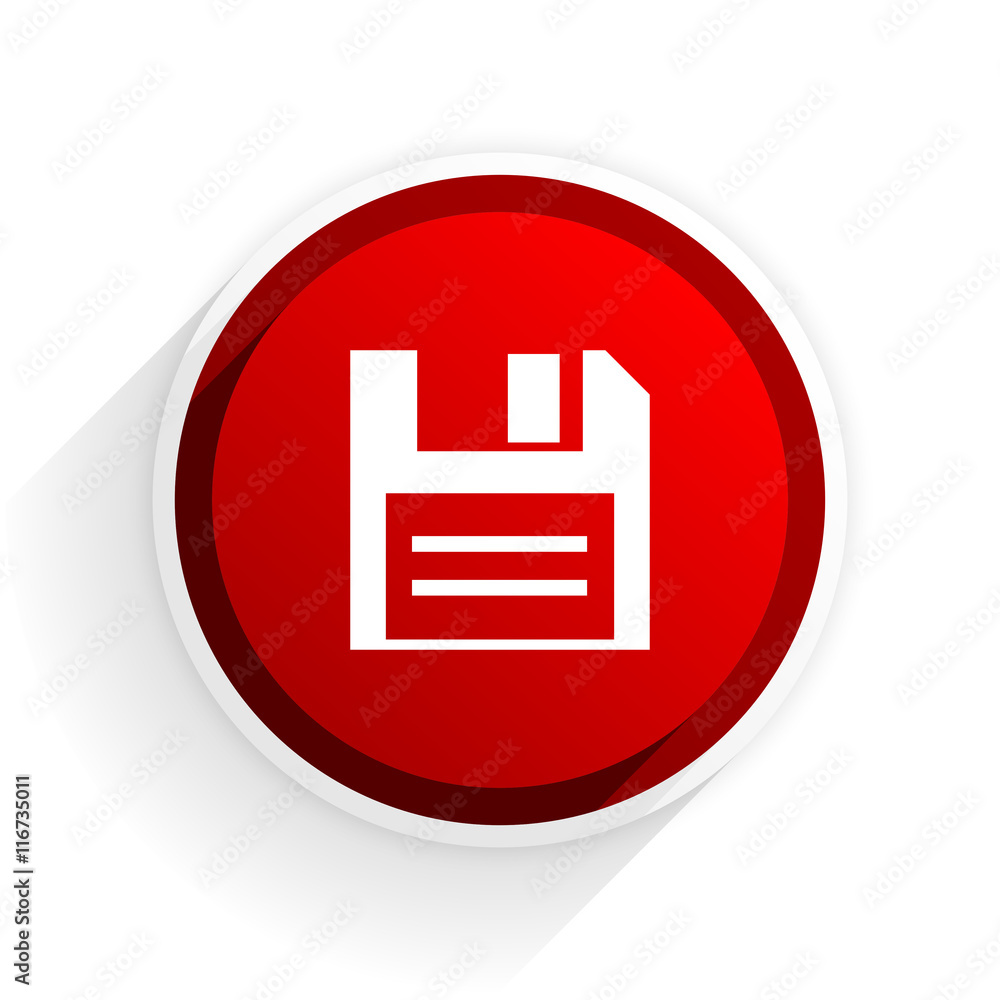 Poster disk flat icon with shadow on white background, red modern design web element