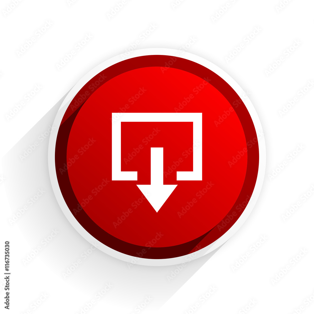 Aufkleber exit flat icon with shadow on white background, red modern design web element