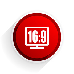 16 9 display flat icon with shadow on white background, red modern design web element
