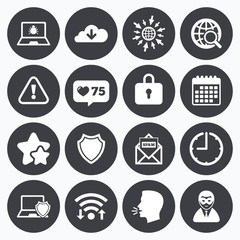 Internet privacy icons. Cyber crime signs.