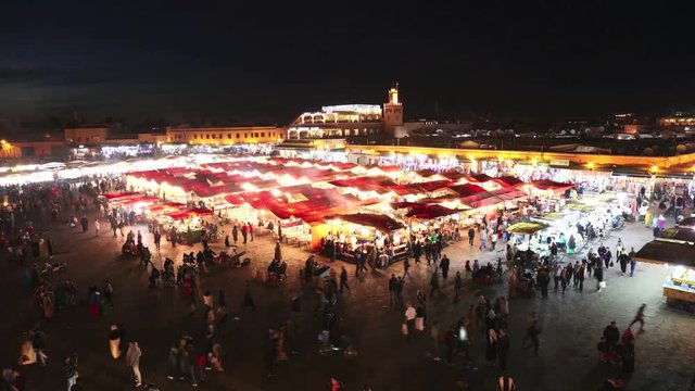 Jemaa El Fna square by night. Time-laps
