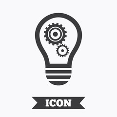 Light lamp sign icon. Bulb with gears symbol.