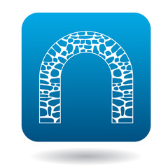 Stone arch icon in simple style in blue square. Construction and interiors symbol