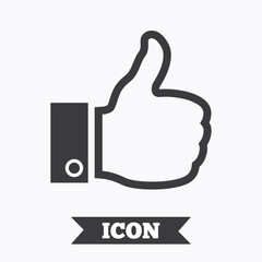 Like sign icon. Hand finger up symbol.