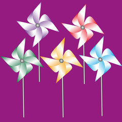 Set of five weathervane of colored paper vector illustration
Drawing set of five weathervane made from colored paper on a stick on a dark pink background
