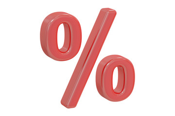 red percent sign, 3D rendering