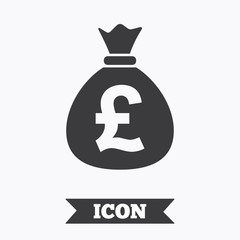 Money bag sign icon. Pound GBP currency.