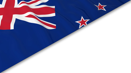 New Zealand Flag corner overlaid on White background - 3D Illustration