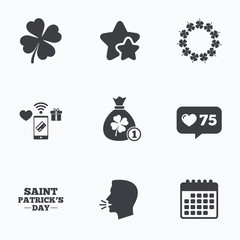 Saint Patrick day icons. Money bag with clover.