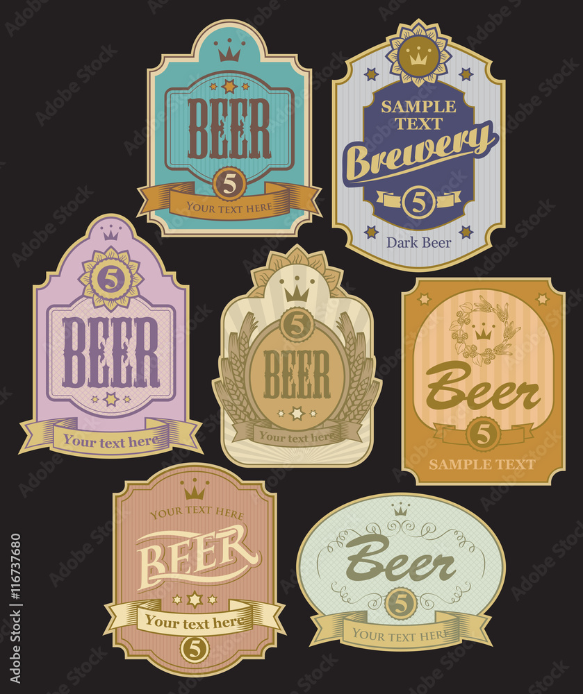 Poster set of vector labels for beer in retro style