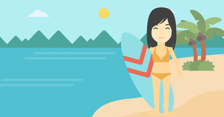 Surfer holding surfboard vector illustration.