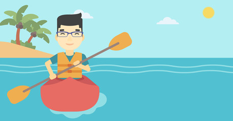 Man riding in kayak vector illustration.