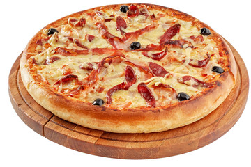 Pizza with bacon and  smoked meat