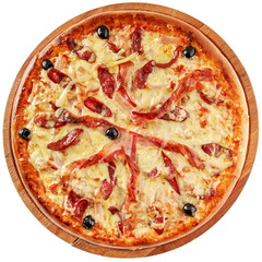 Pizza with bacon and  smoked meat