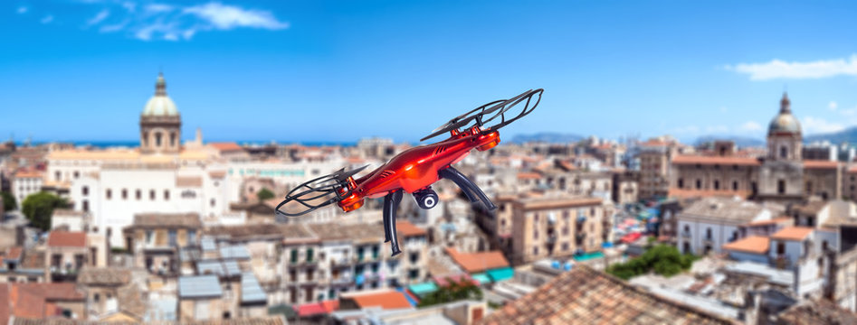 drone flying over the city. Palermo, Sicily