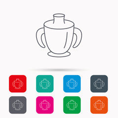 Toddler spout cup icon. Baby mug sign.