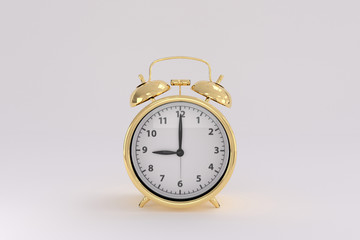 3D rendering of a golden alarm clock