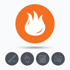 Fire icon. Blazing bonfire flame sign.