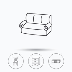 Sofa, chair and chest of drawers icons.