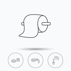 Toilet paper, gas and water counter icons.