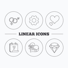 Love heart, gift box and brilliant icons.