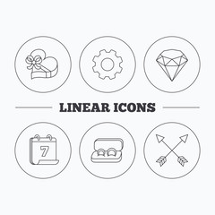 Brilliant, gift box and wedding rings icons.