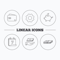 Piggy bank, cash money and wallet icons.